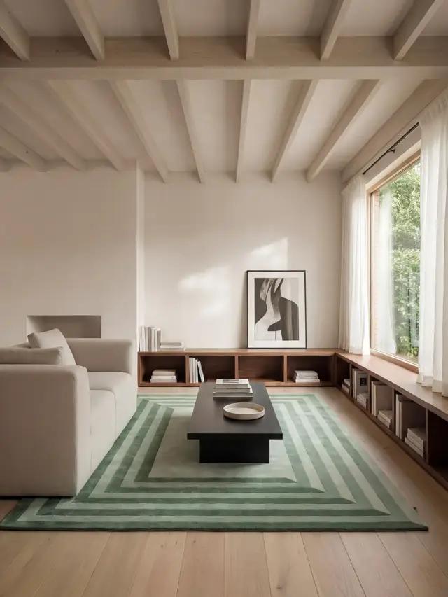 Groen vloerkleed in een lichte woonkamer